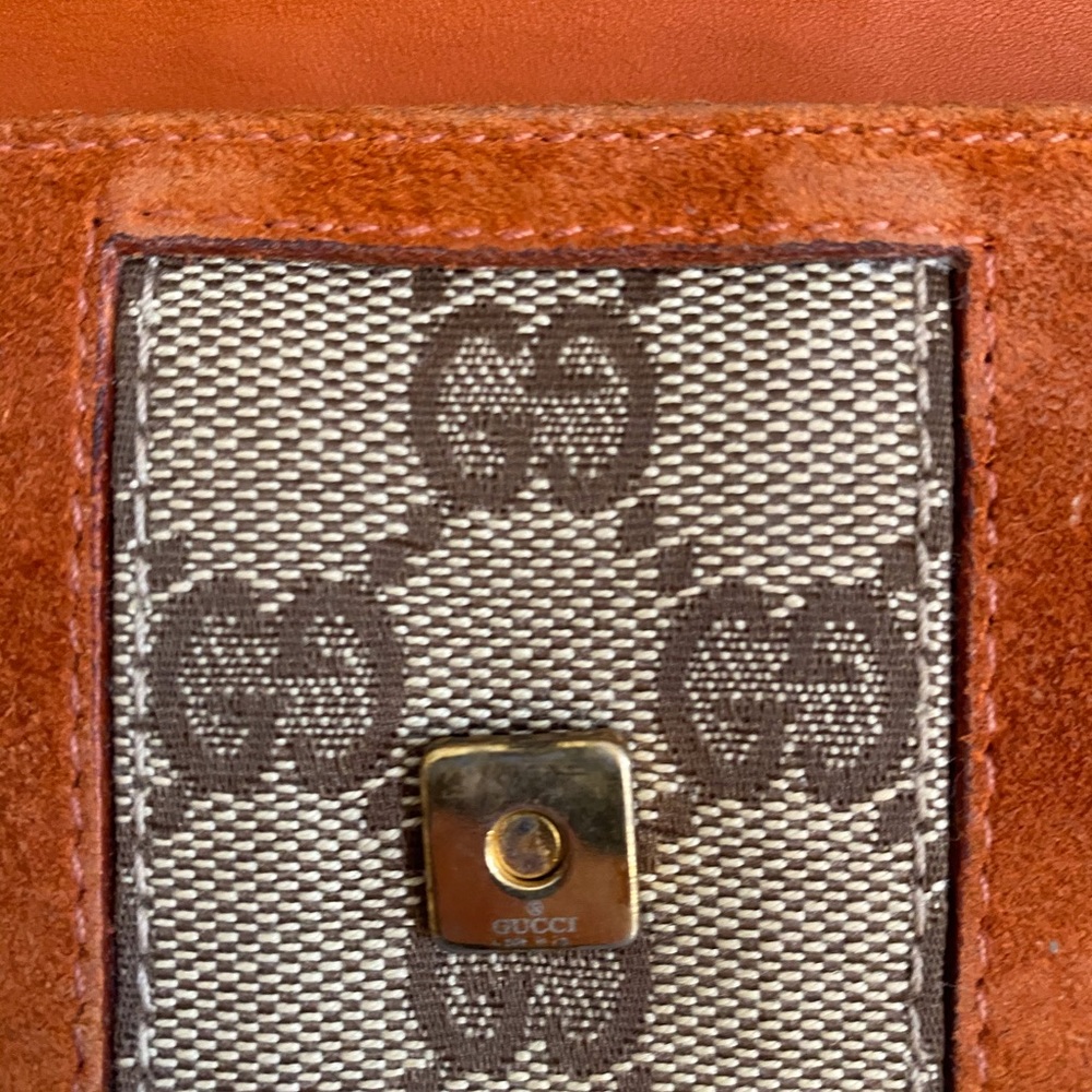 SOLD Gucci Monogram and Orange Suede Pochette - Picture 4 of 10